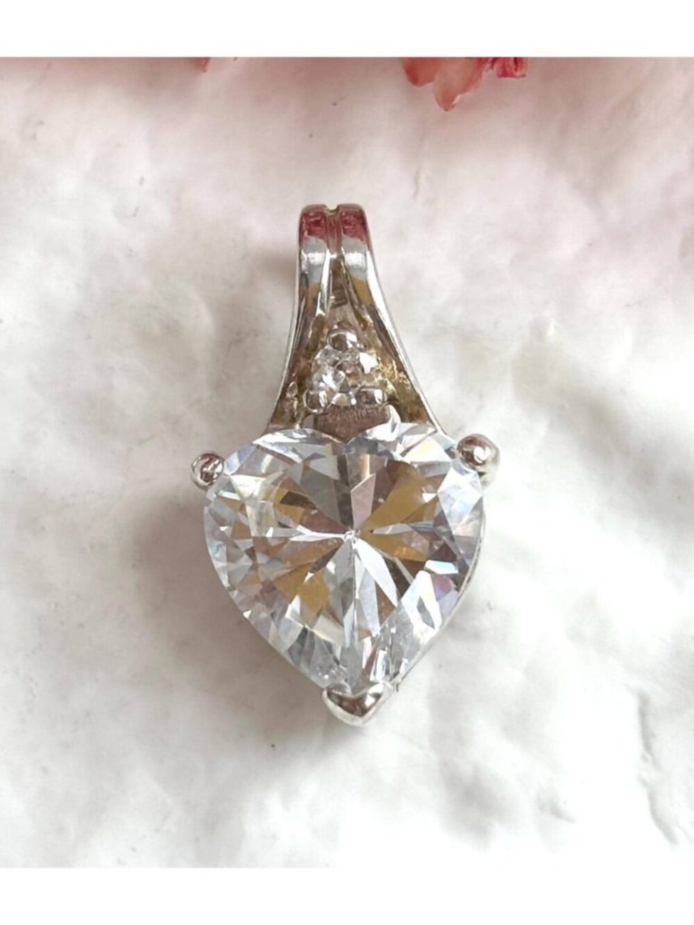 Heart Shaped Cubic Zirconia Accented Sterling Silver 925 Vintage Pendant | Charm